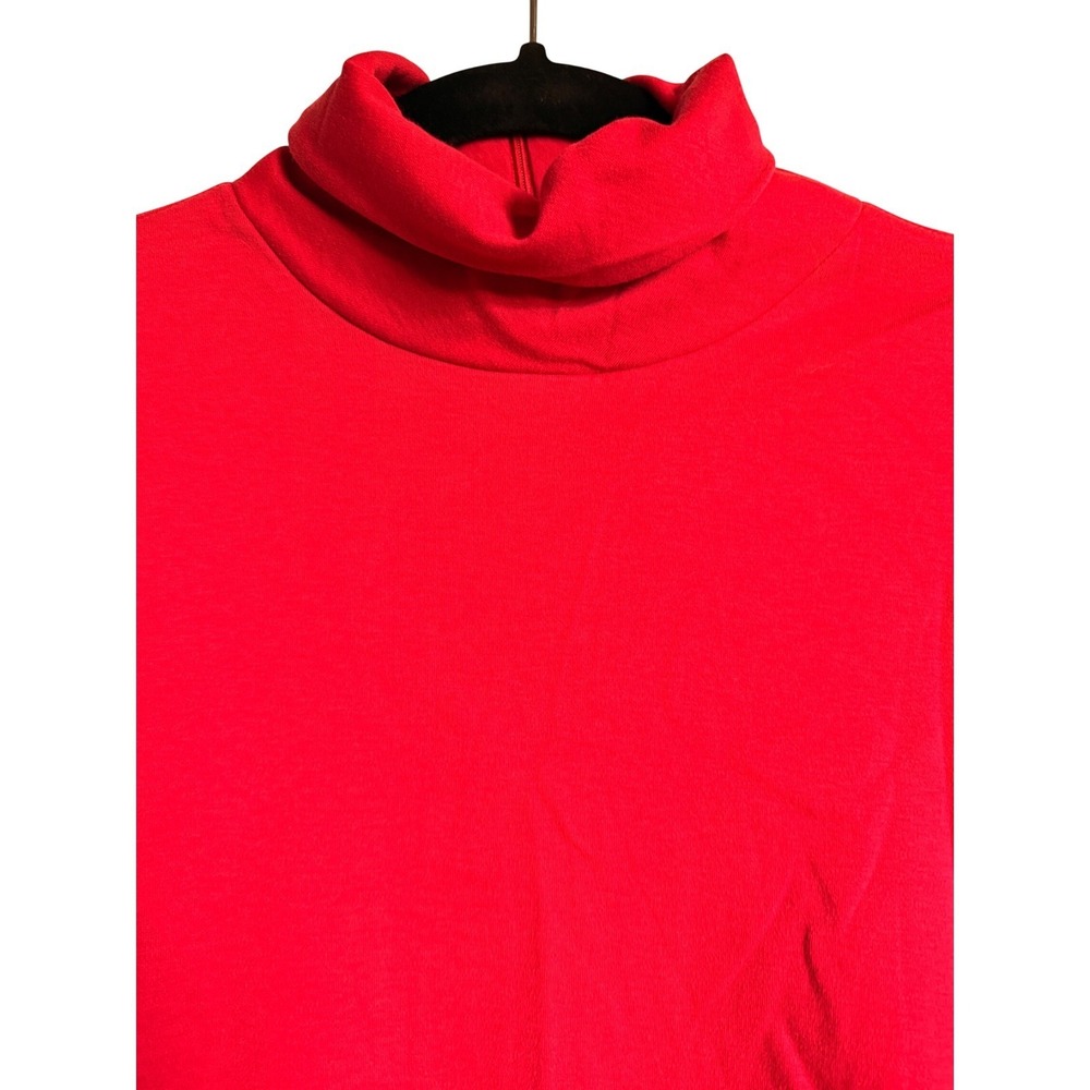 Preppy Classic Vtg Lands End Women Red Roll Neck Long Sleeve Top Back Zipper  XL
